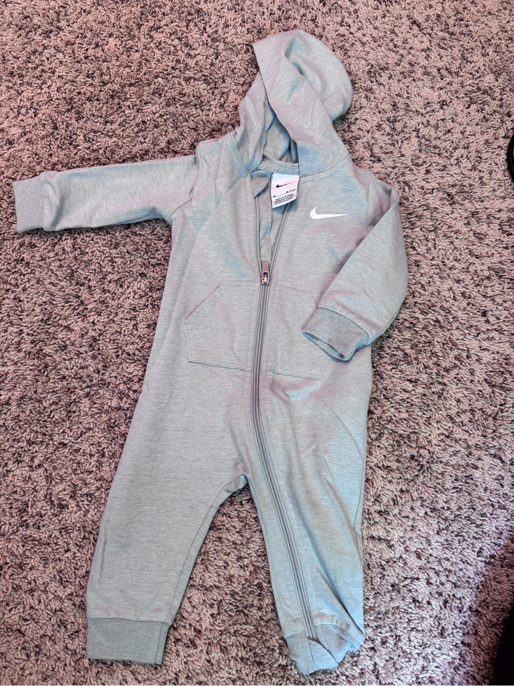 Nike Baby Light Gray Hooded Zip One-Piece